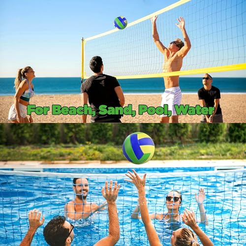 Volleyballs Official Size 5, Waterproof Soft Bulk Recreational Volley Balls with Pump and Net Bag for Indoor Outdoor Beach Pool Water Sand Game Training Match Gift for Beginner