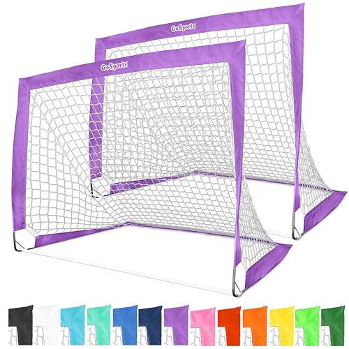 GoSports 4 x 3 ft Portable Soccer Goals for Kids - 13 Colors - Set of 2 Team Tone Pop Up Nets for Backyard - color: Purple
