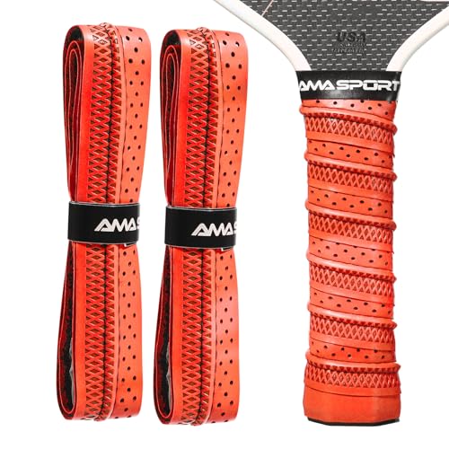 AMA SPORT Pickleball Paddle Grip Tape 2 Pack Pickleball Overgrip Replacement Grip Wrap for Pickleball Rackets Anti-Slip Grip Ridge Easy Installation and Long-Lasting Performance - color: Orange