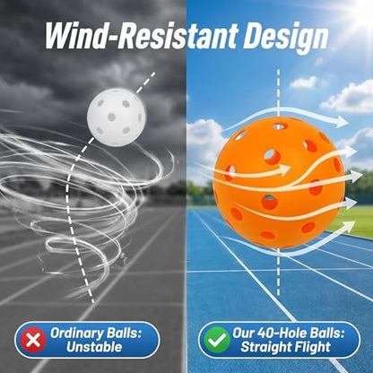 Outdoor Pickleballs, Regulation Size Tournament Pickleball Balls, Durable Pickleball Balls for Outdoor Courts & Training