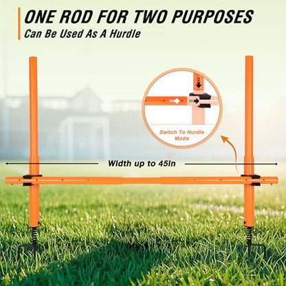 Hikeen Telescopic Length Soccer Poles Fixed & Collapsible Options Agility Training Hurdles and Football Obstacle for Teenager Soccer Training Outdoor Sports Speed Training Equipment - size: Long-57.5", style: 6 rods