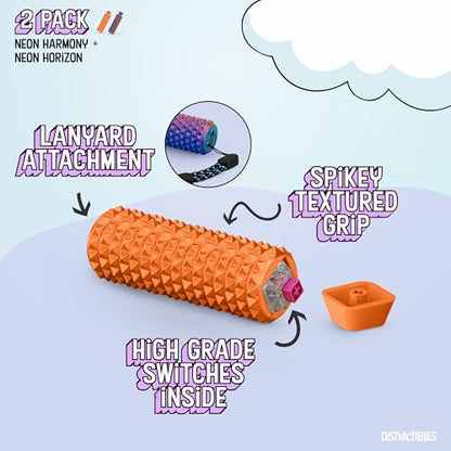 Distractibles Spike Roller Clicker, Tactile Pain Stim Fidget with Clicker Switch, Pain Stimulation Roller with Lanyard (NEON Harmony + Horizon) - color: Neon Harmony + Horizon