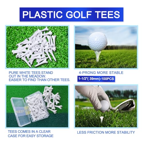 1 ½” Plastic Golf Tees - These Short Golf Tees are Perfect for Irons, Hybrids, Par Threes, Low Profile Woods, and the Driving Range -Pack of 50 Bulk White Durable 4 Prongs Plastic Tees