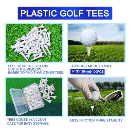 1 ½” Plastic Golf Tees - These Short Golf Tees are Perfect for Irons, Hybrids, Par Threes, Low Profile Woods, and the Driving Range -Pack of 50 Bulk White Durable 4 Prongs Plastic Tees