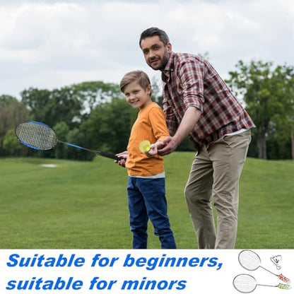 12 Pack Badminton Rackets Set Including Badminton Racquets, Nylon Shuttlecocks and Carry Bag for Outdoor Backyard Games Beginners - color: Blue Black, Red Black