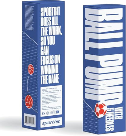SPORTBIT Ball Pump for Sports Balls - Push & Pull Inflating System - Hand Pump for Exercise Balls - Volleyball Pump, Basketball Inflator, Ball Air Pump - Goes with 5 Needles Set