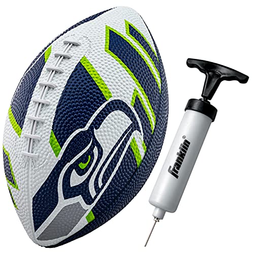 Franklin Sports NFL Team Footballs - Rubber Youth Mini Balls for All Teams - Kids 8.5" Football + Air Pump Sets - Official NFL Licensed - style: Seattle Seahawks