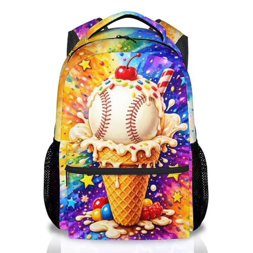 Kids School Backpacks Baseball Drip Bookbag for Boys Teens, 17 Inch Elementary Back Pack Lightweight Back to School Supplies - color: Beige