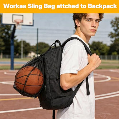 Single Mesh Ball Bag with Double Hook for Basketball Soccer & Volleyball, Portable Ball Storage Bag Drawstring Bags for Soccer Basketball Football Volleyball Rugby
