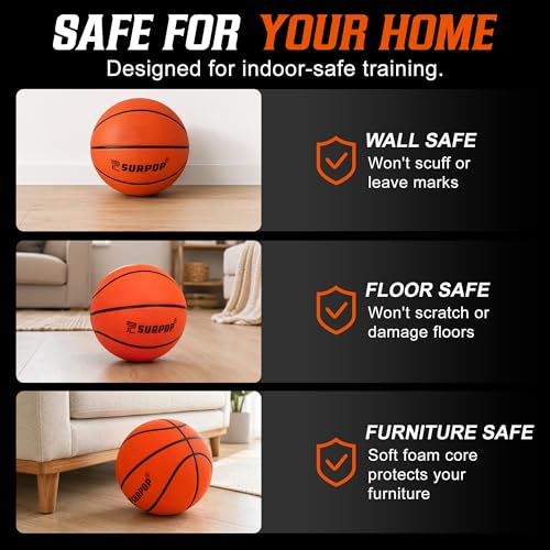 Surpop Silent Basketball Size 7 (29.5") – Realistic Basketball Weight & Feel, Quiet Airless Foam Ball for Indoor Apartment Training & Home Practice