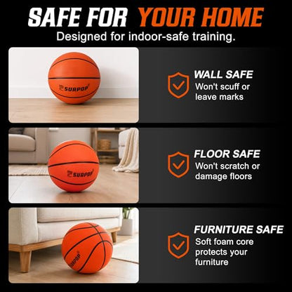 Surpop Silent Basketball Size 7 (29.5") – Realistic Basketball Weight & Feel, Quiet Airless Foam Ball for Indoor Apartment Training & Home Practice