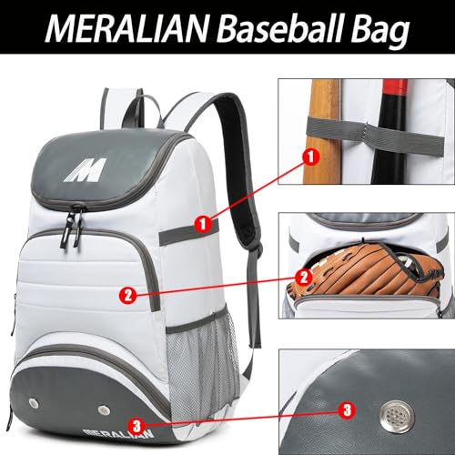 Baseball Bag - Lightweight Softball & T-Ball Backpack with Shoe Compartment for Equipment & Gear - color: WHITE
