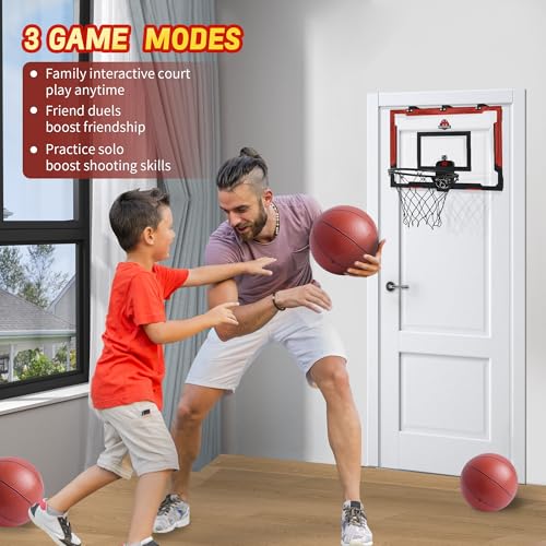 24 X 16 Inch Large Indoor Basketball Hoop for Kids Teens Adults, Over The Door Basketball Hoops with Electronic Scoreboard, Basketball Toys Birthday Gifts for Boys Girls