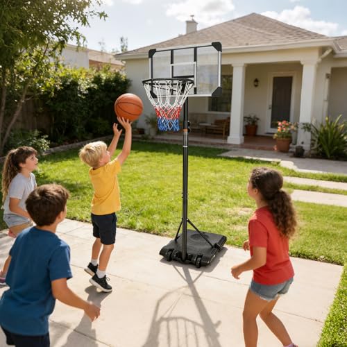 Portable Basketball Hoops Outdoor Adjustable Height Basketball Goal for Kids Youth Adults in Backyard/Basketball Court/Garage/Indoor Shatterproof Backboard Canasta De Basketball