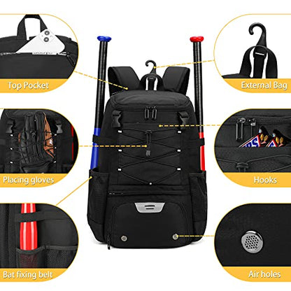 Softball Bag, Baseball Equipment Backpack for Youth Girls Adult, Lightweight With Shoe Compartment, Fence Hook for TBall, Bat, Helmet