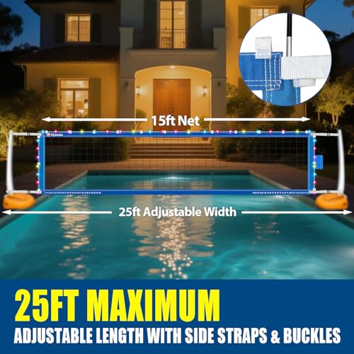 Reinforced Anti-UV Replacement Pool Volleyball Net Only with Scoring Clamps, 15 ft Net - Easy Set Up and Long Lasting - style: pool volleyball net with led