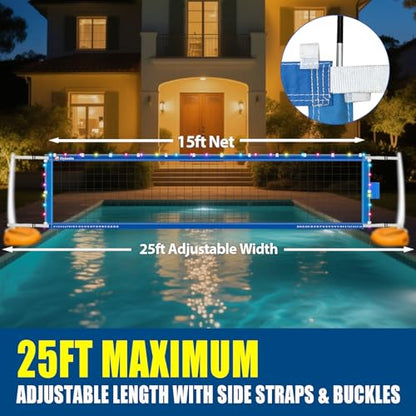 Reinforced Anti-UV Replacement Pool Volleyball Net Only with Scoring Clamps, 15 ft Net - Easy Set Up and Long Lasting - style: pool volleyball net with led