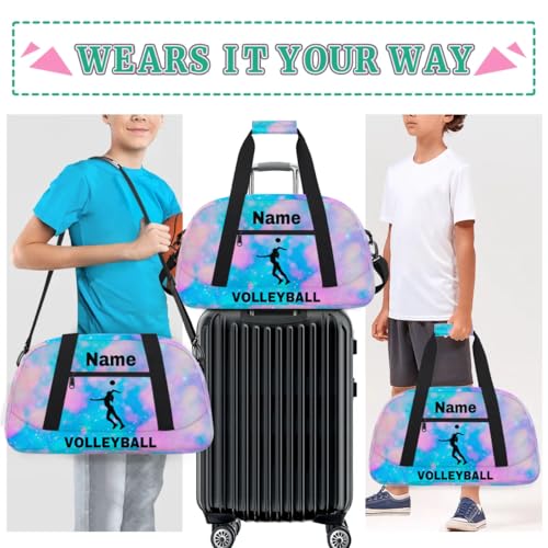 Custom Sport Duffel Bag Volleyball Personalized Name Sports Bag Overnight Weekender Bag Waterproof Travel Sport Gym Bags, Blue Pink Glitter - color: Blue Pink, style: Volleyball