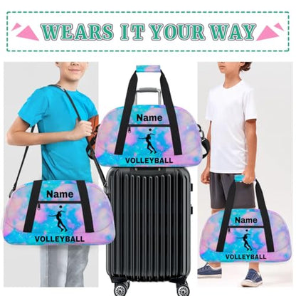 Custom Sport Duffel Bag Volleyball Personalized Name Sports Bag Overnight Weekender Bag Waterproof Travel Sport Gym Bags, Blue Pink Glitter - color: Blue Pink, style: Volleyball