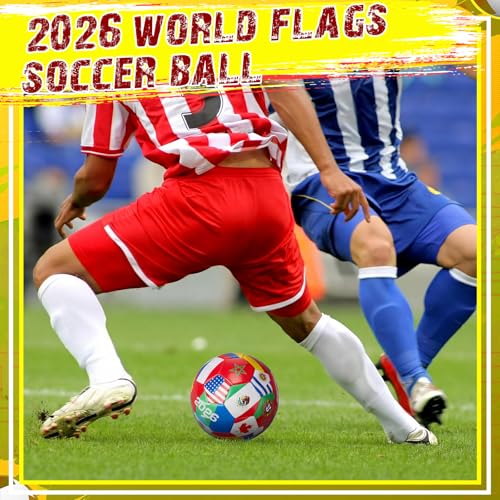 Tellingyou World Flag Soccer Ball Country Flags Training Ball 2026 International Multi Country Design with Pump Needle and Storage Bag for Team Practice Club Games Soccer Fan Gifts - size: size 5