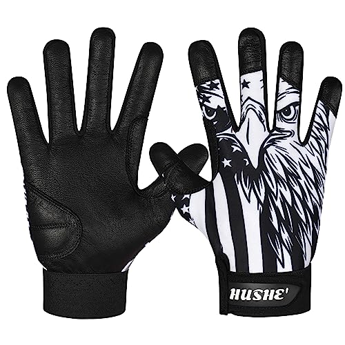 Hushe' American Flag Batting Gloves & Softball Gloves USA Flag Baseball Batting Gloves Youth Kids Baseball Batting Glove for Youth Men Adult & Unisex. - color: Black Eagle, size: Youth Small