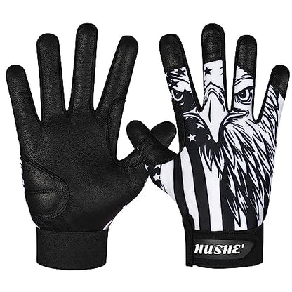 Hushe' American Flag Batting Gloves & Softball Gloves USA Flag Baseball Batting Gloves Youth Kids Baseball Batting Glove for Youth Men Adult & Unisex. - color: Black Eagle, size: Youth Small