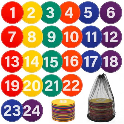 Shappy 24 Pcs Poly Spot Markers with Carry Bag 9 Inches Numbered Floor Dots Anti-Slip Spot Markers Waterproof Flat Field Cones Circles Poly Dots for Agility Drills Basketball Football Training Gym