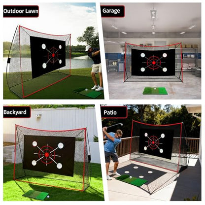 Golf Net, 10x7FT with Golf Practice Mat, Hitting Aid Net with Multi Targets Training for Backyard Driving Chipping Indoor Outdoor Use, 7-Ply Anti-Tear Netting & Carry Bag, Gifts for Men Dad Him Golfer