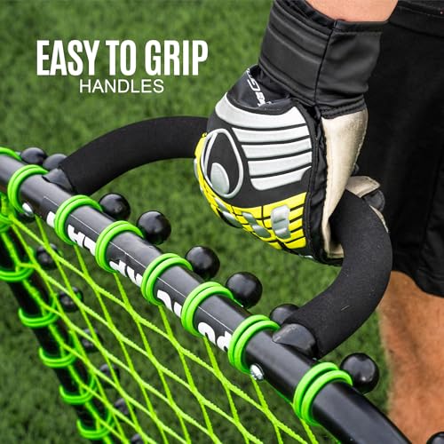 QUICKPLAY Handheld Soccer Rebounder | Elastic Connected Net for Fast, Unpredictable Rebounds | Ideal for Goalkeeper, Volley & Passing Drills and Heading Practise