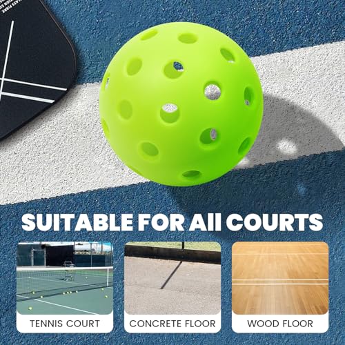 Pickleball Balls 6/12 Pack, Outdoor/Indoor Pickleball Ball - Balanced Flight, High Bounce, Superior Visibility - 40 Hole Green Pickle Ball Suitable for Most Floor Sport Courts