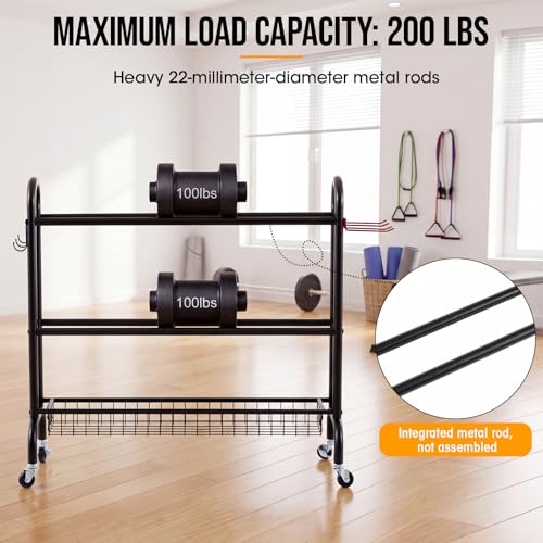 Sosation Bowling Ball Rack with Wheels 3 Tier Heavy-Duty Rolling Bowling Ball Storage Stand with Basket for Sports Equipment Accessories, Home, Gym (Holds 6 Balls)