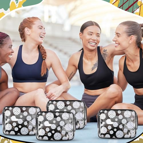Kacctyen 20 Pcs Volleyball Team Gifts for Girls Women Cosmetics Bag PVC Transparent Black Waterproof Makeup Bag Volleyball Theme Party Favor 8 x 6 x 2.4'' Travel Pouch Portable Toiletry Storage
