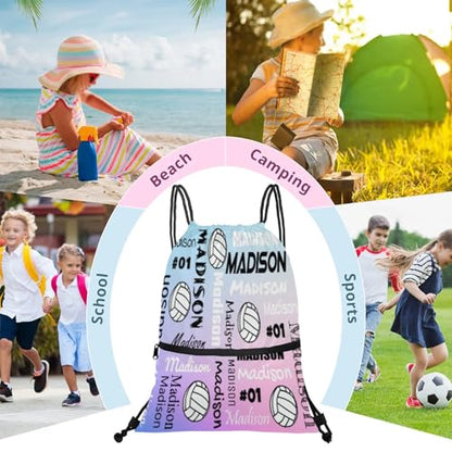 Custom Volleyball Style Drawstring Bag, Personalized Sports Ball Backpack Drawstring Sack Cinch Bags for Team Gift Party Favors, Cut Glitter Pattern - color: Blue