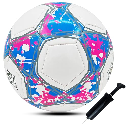 ABAJI Soccer Ball Size 3 4 5 Practice Training Boys Girls Gift Thicker Leather Anti Exploded Indoor Outdoor Come with Pump Needle - color: Pink, style: Size 3