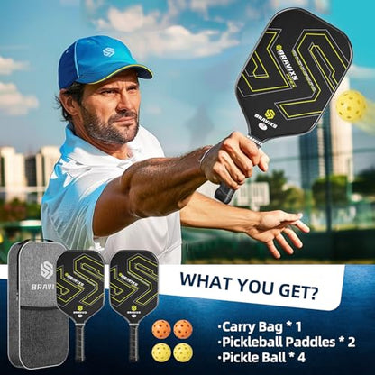Pickleball Paddles Set of 2 USAPA Approved T700 Raw Carbon Fiber Pickleball Paddle, Friction Surface Pickleball Rackets with 4 Balls 1 Pickleball Bag, Pickle Ball Paddle Set for Men and Women - color: Golden black