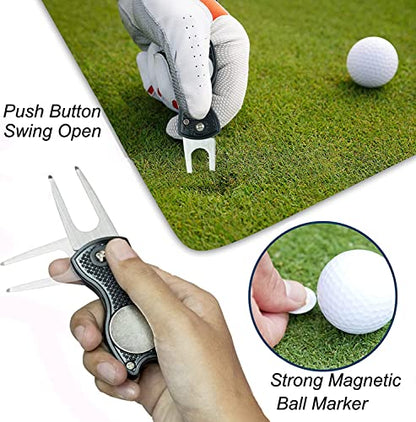 Golf Towel Pack - 3 Microfiber Waffle Pattern Golf Towels Including Golf Club Brush and Groove Cleaner Divot Repair Tool - color: Blue