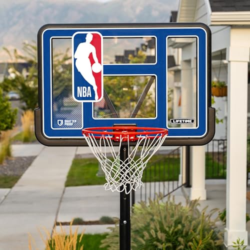 Lifetime NBA League Edition Portable Basketball Hoop, Adjustable Height 7.5-10 Ft, 44 Inch Shatterproof Fusion Backboard, Base with Wheels