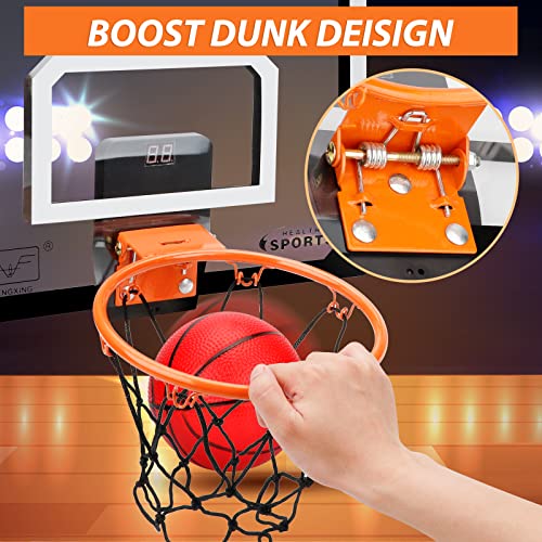 Larger Indoor Basketball Hoop with 9" Large Dunk Rim for Kids and Adults, Over The Door Basketball Hoop for Bedroom with 3 Rubber Small 6" Basketball Sport Toy Gifts - style: Socreboard