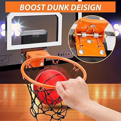Larger Indoor Basketball Hoop with 9" Large Dunk Rim for Kids and Adults, Over The Door Basketball Hoop for Bedroom with 3 Rubber Small 6" Basketball Sport Toy Gifts - style: Shatterproof