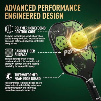 Pickleball Paddles, Lightweight Carbon Fiber Pickleball Paddle with 2 Balls, Pickle Ball Racket for Ultimate Spin and Consistency, Enhanced Shock Absorption for High Spin