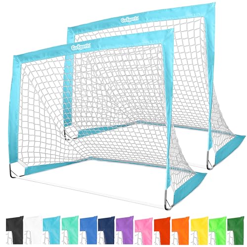 GoSports 4 x 3 ft Portable Soccer Goals for Kids - 13 Colors - Set of 2 Team Tone Pop Up Nets for Backyard - color: Light Blue