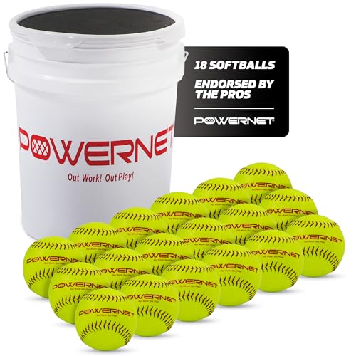 PowerNet Softball Batting Practice Equipment - Bucket of 11" & 12" Softballs, Weighted & Flexi Balls, Crushers