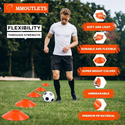 75/50/25 Pack, Pro-Grade Soccer Training Cones Set, Durable Agility Soccer Cones with Carry Bag & Strap Holder Ideal for Sports Training, Football, Soccer, Basketball- Trusted by Coaches & Athletes - color: Orange