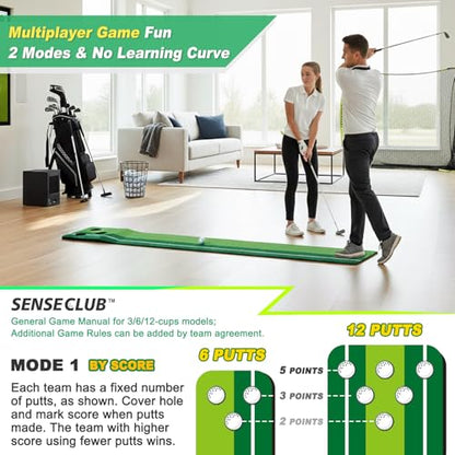 SENSECLUB Indoor Putting Green, Foldable Putting Mat Golf Game Set, Golf Gifts for Men with Ball-Collect System - style: Green 3 caps