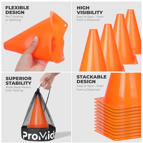 7 Inch (12/30 PCs) Soccer Cones for Training Kids with Mesh Bag - Small Traffic Cones for Sports Training - Flexible Conos for Soccer Practice, Basketball & Football Drills Equipment - style: Orange - 30 Pack