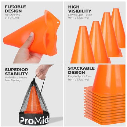 7 Inch (12/30 PCs) Soccer Cones for Training Kids with Mesh Bag - Small Traffic Cones for Sports Training - Flexible Conos for Soccer Practice, Basketball & Football Drills Equipment - style: Orange - 30 Pack