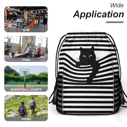 Cat Drawstring Backpack Gym Bag With Shoe Compartment String Bag Sport Beach Swimming Sackpack For Women Men - color: Cat