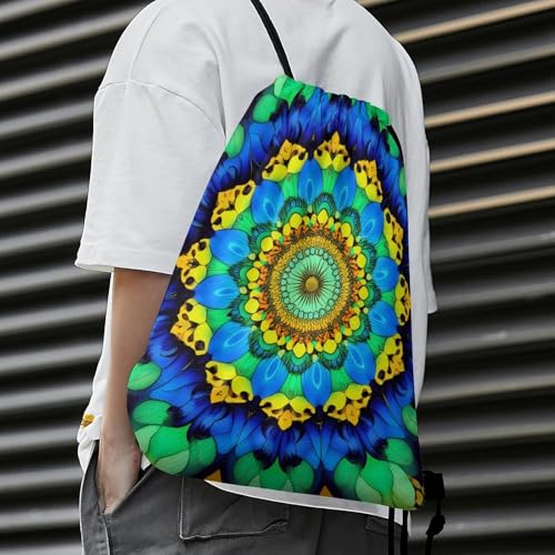 Beam Backpack Large Capacity Drawstring Sack Waterproof Sackpack for Basketball Volleyball Sports Gear Men Women, Trippy Blue Tie Dye Mandala Bags - color: Picture (1011)