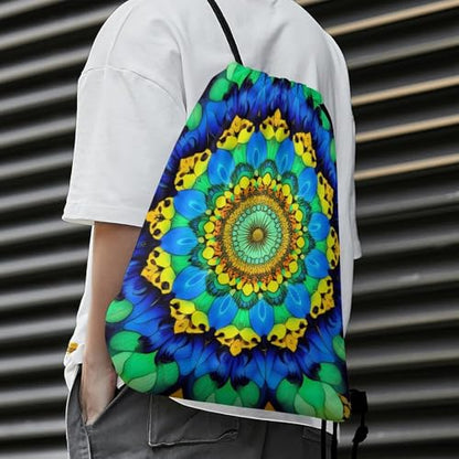 Beam Backpack Large Capacity Drawstring Sack Waterproof Sackpack for Basketball Volleyball Sports Gear Men Women, Trippy Blue Tie Dye Mandala Bags - color: Picture (1011)