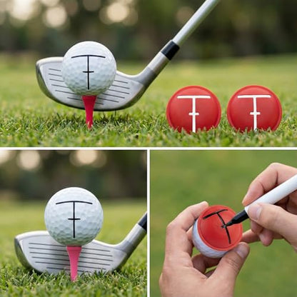 Golf Ball Line Marker: 3 Pack Golf Alignment Tool with Marking Pen Set to Improve Putting Precision & Target Consistency Red Putting Aid Ball Liner Stencils for Practice and Ball Identification